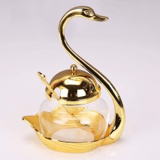 G-Well Swan Seasoning Spice Glass Jar with Serving Spoon for Sugar,Salt, Pepper (Golden) 